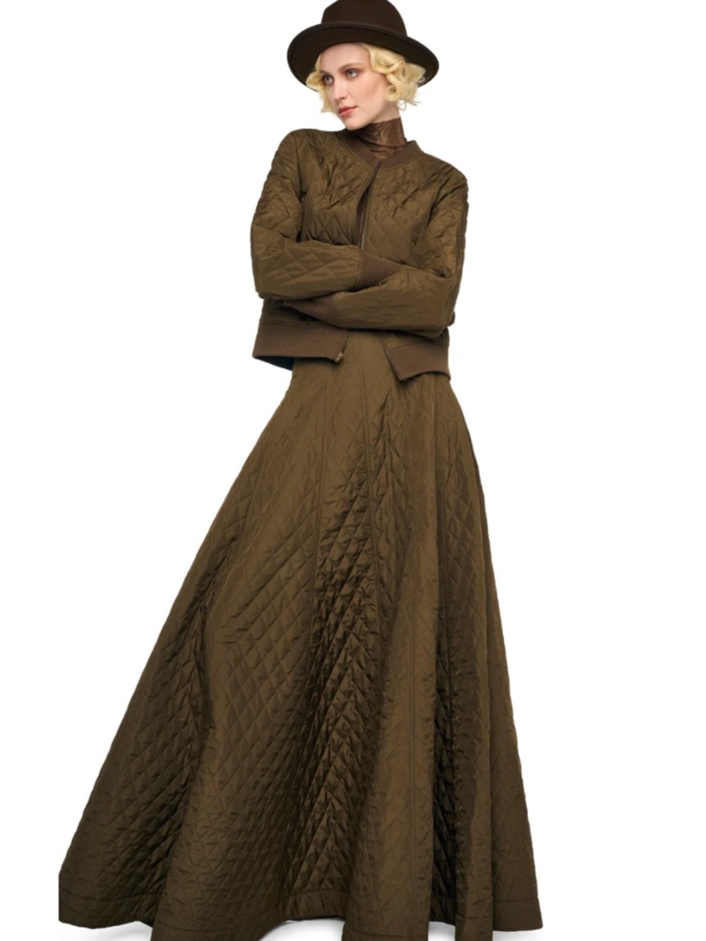Norma Kamali Long Quilted 'Grace' Skirt in Bark (NWT) - Picture 5 of 10
